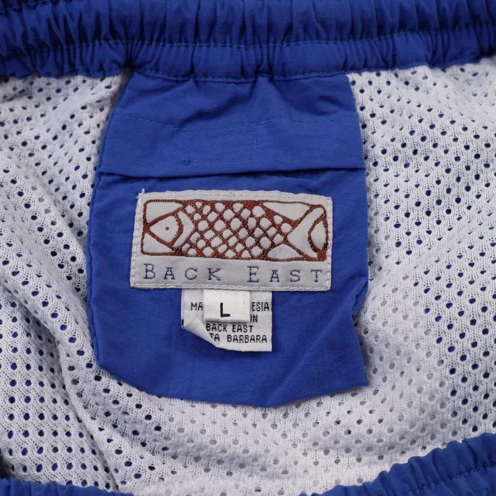Back East Swim Trunks Mens Large Blue Excellent Fish Graphic Mesh Lined Shorts